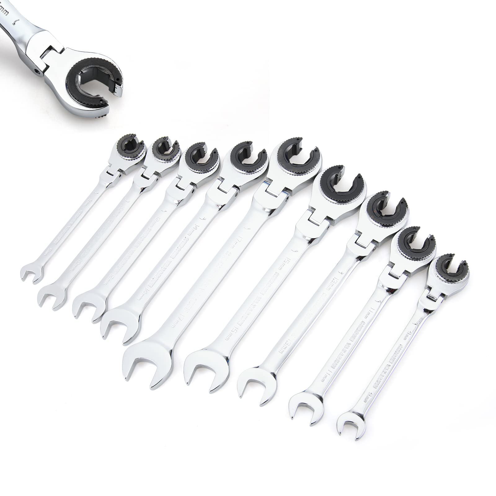 Ratcheting Wrench Set with Open Flex-head