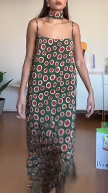 Women's Sling Polka Dot Slit Casual Dress