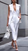 Women's Collar Vest+pants Commuting Style Set