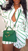 Ladies' Collar Striped Top+shorts Casual Set