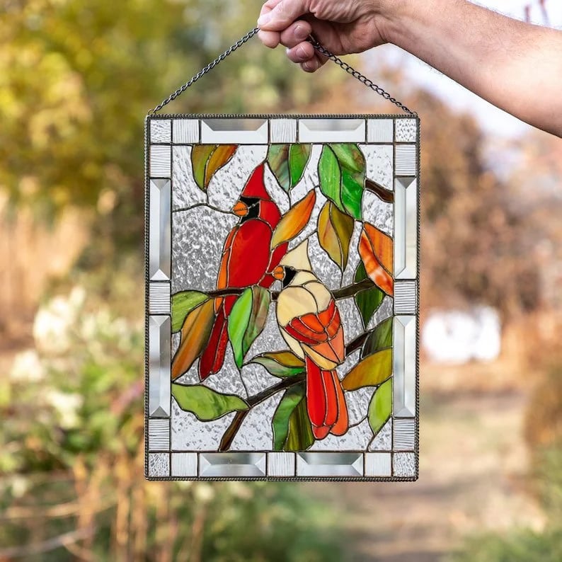 🎉Cardinal Stained Glass Window Panel🦜🦜