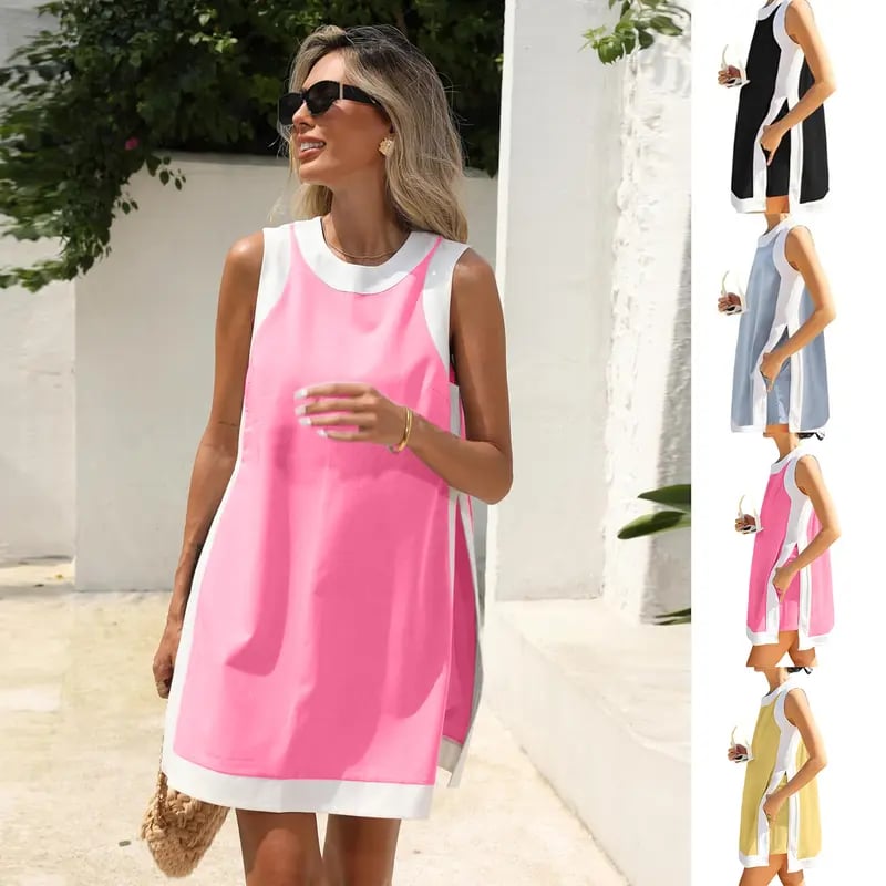 Last Day Promotion 70% OFF - 🔥Women's 2-Piece Sets Color Block Crewneck Sleeveless Top + Skirt & Shorts w/ Pockets⚡Buy 2 Get Free Shipping