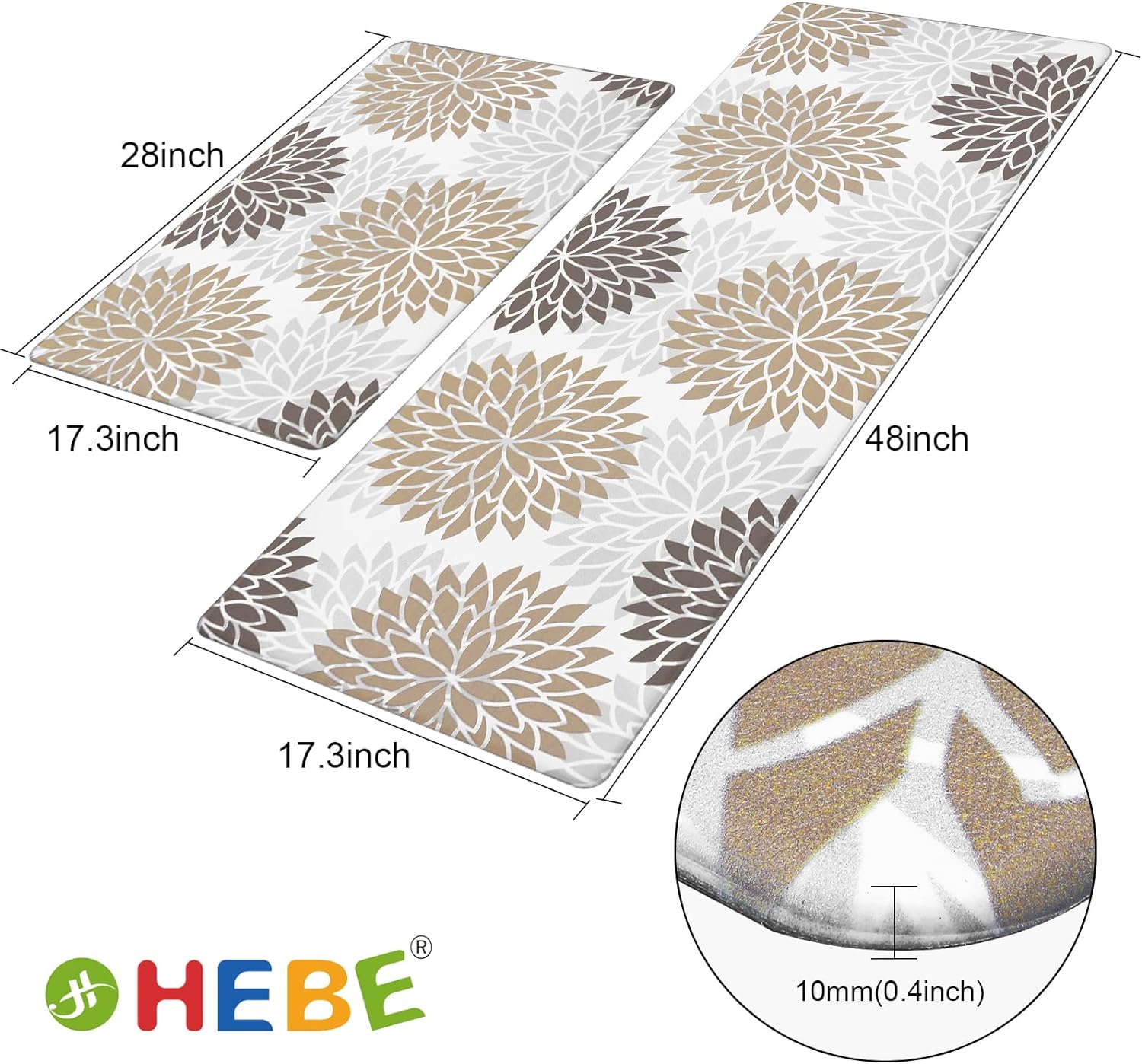 HEBE Anti Fatigue Kitchen Rug Sets 2 Piece Non Slip Kitchen Mats for Floor Cushioned Kitchen Rugs and Mats Waterproof Comfort Standing Mat Runner for Kitchen,Home Office,Sink,Laundry