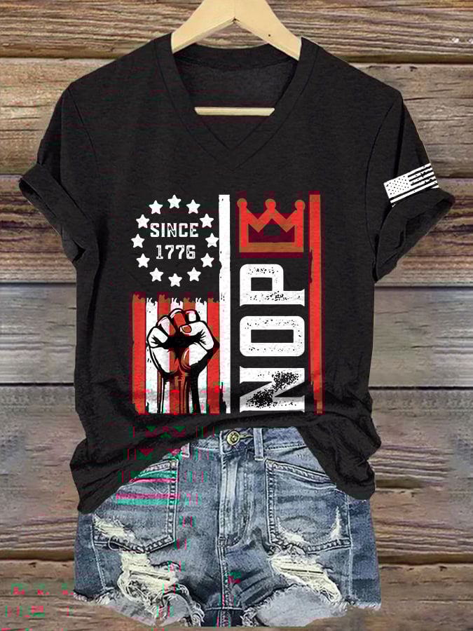 Women's Retro No Kings Nope Protest Print Short Sleeve T-Shirt