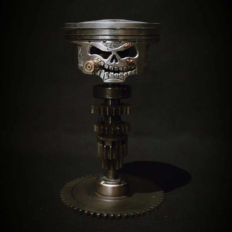 🔥Handmade Piston Skull Face Sculpture