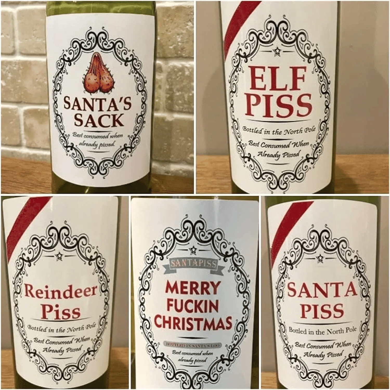 Christmas Funny Novelty Bottle Labels（Set of 5）