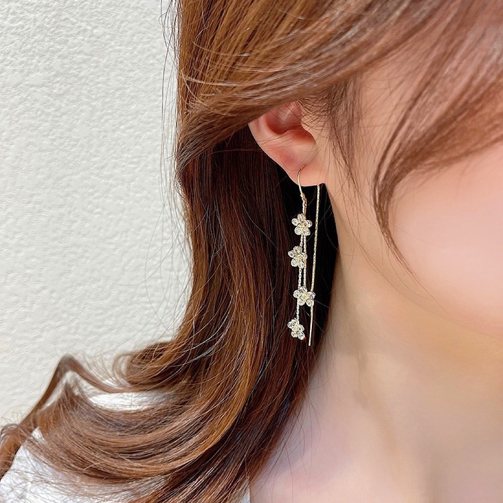 Fashion Crystal Flower Tassel Earrings