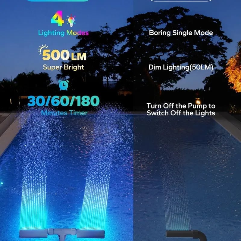 🎁TikTok Last Day Sale - 70% OFF🔥Solar Pool Fountain with Lights Dual Arc - Above/Inground Pool Fountain Lights with Remote Control