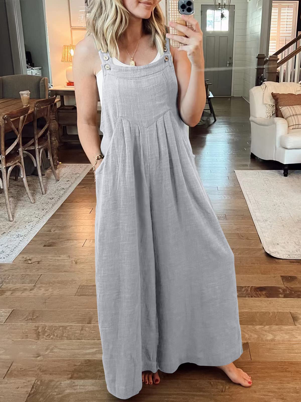 🔥Mother's Day Sale 50% OFF💗Women's Sleeveless Wide Leg Jumpsuit with Pockets - BUY 2 FREE SHIPPING