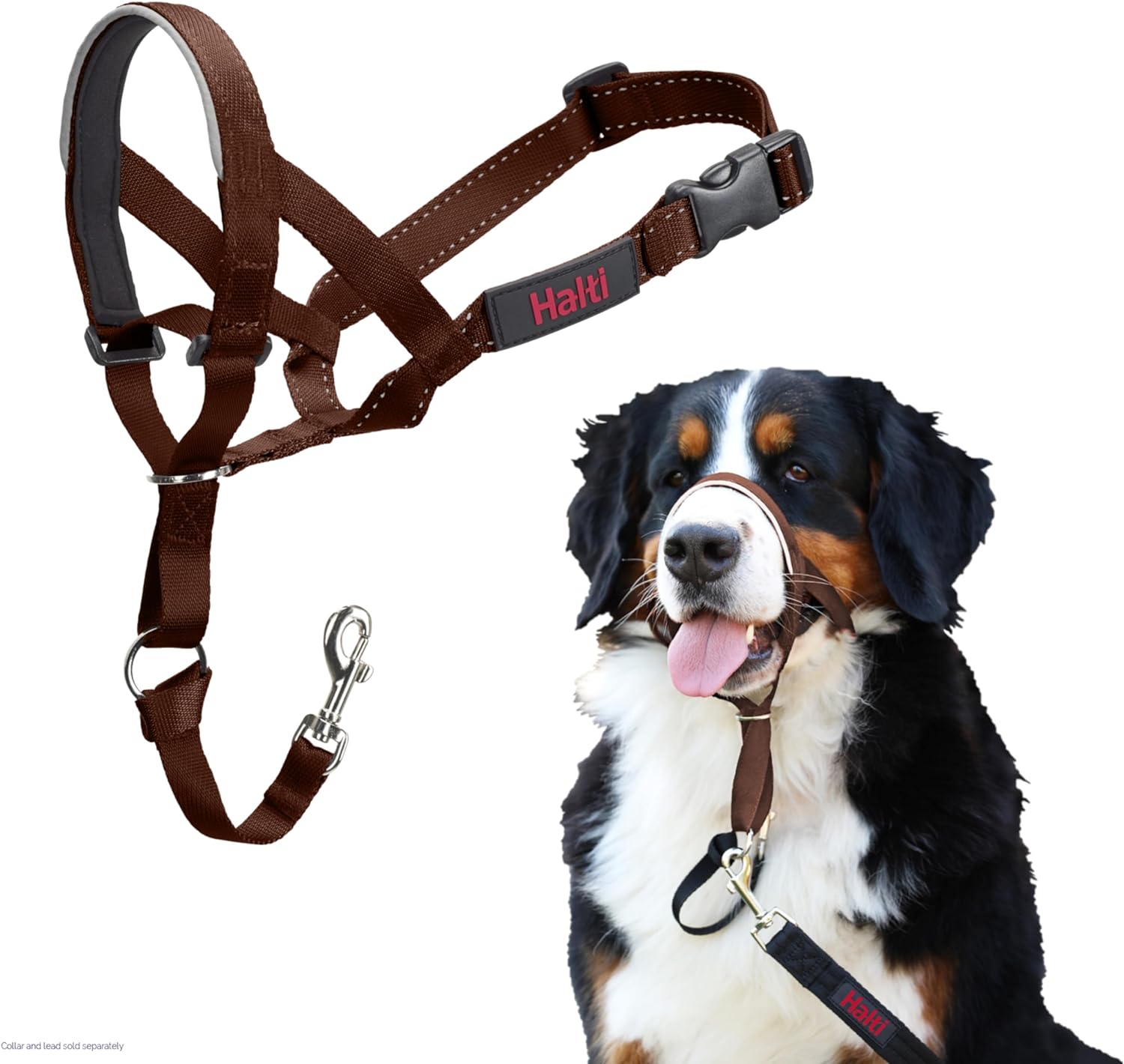 HALTI Headcollar - To Stop Your Dog Pulling on the Leash. Adjustable, Reflective and Lightweight, with Padded Nose Band. Dog Training Anti-Pull Collar for Medium Dogs (Size 3, Red)