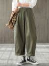 Odessa Vintage Loose Belted Ruffle Cotton Wide Leg Pants with Turnover Hems