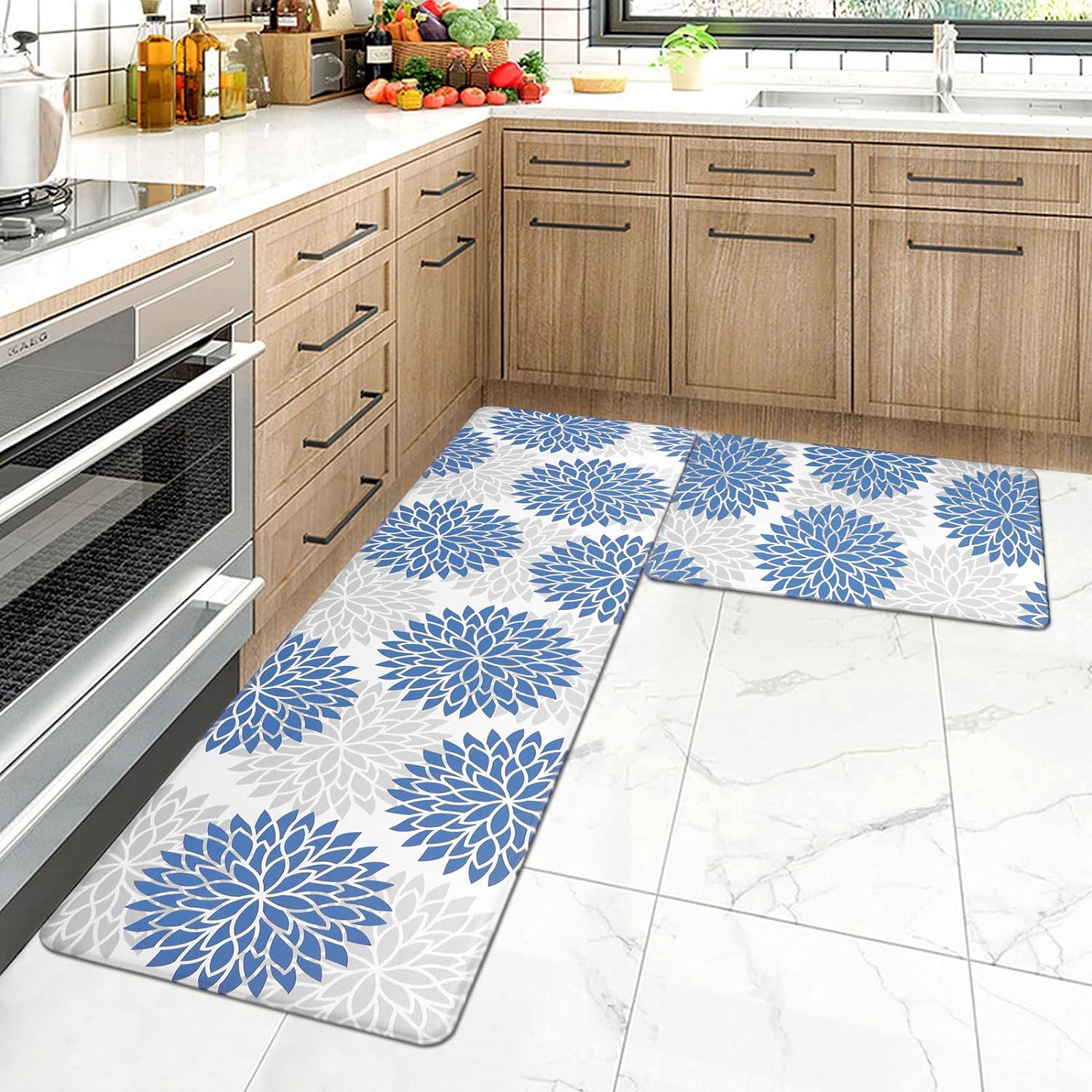 HEBE Anti Fatigue Kitchen Rug Sets 2 Piece Non Slip Kitchen Mats for Floor Cushioned Kitchen Rugs and Mats Waterproof Comfort Standing Mat Runner for Kitchen,Home Office,Sink,Laundry