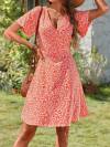 FENSACE Womens Sundress Summer Floral Short Sleeve Wrap V Neck A-Line Midi Dress