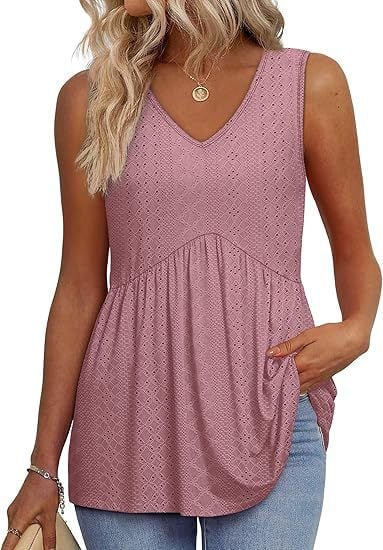 ⏰LAST DAY SALE 50% OFF💥Women Dressy Sleeveless V Neck Babydoll Tank Tops