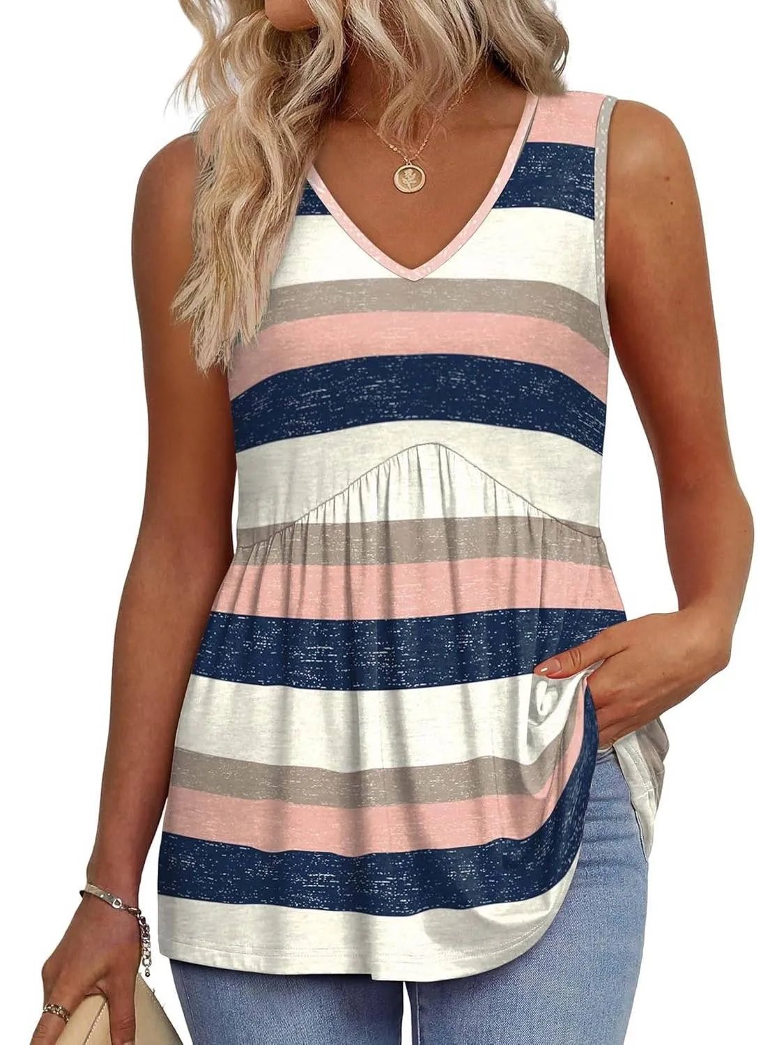 ⏰LAST DAY SALE 50% OFF💥Women Dressy Sleeveless V Neck Babydoll Tank Tops