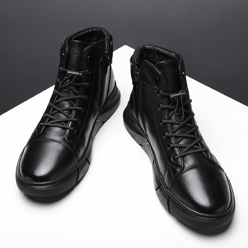 Black handmade warm leather boots