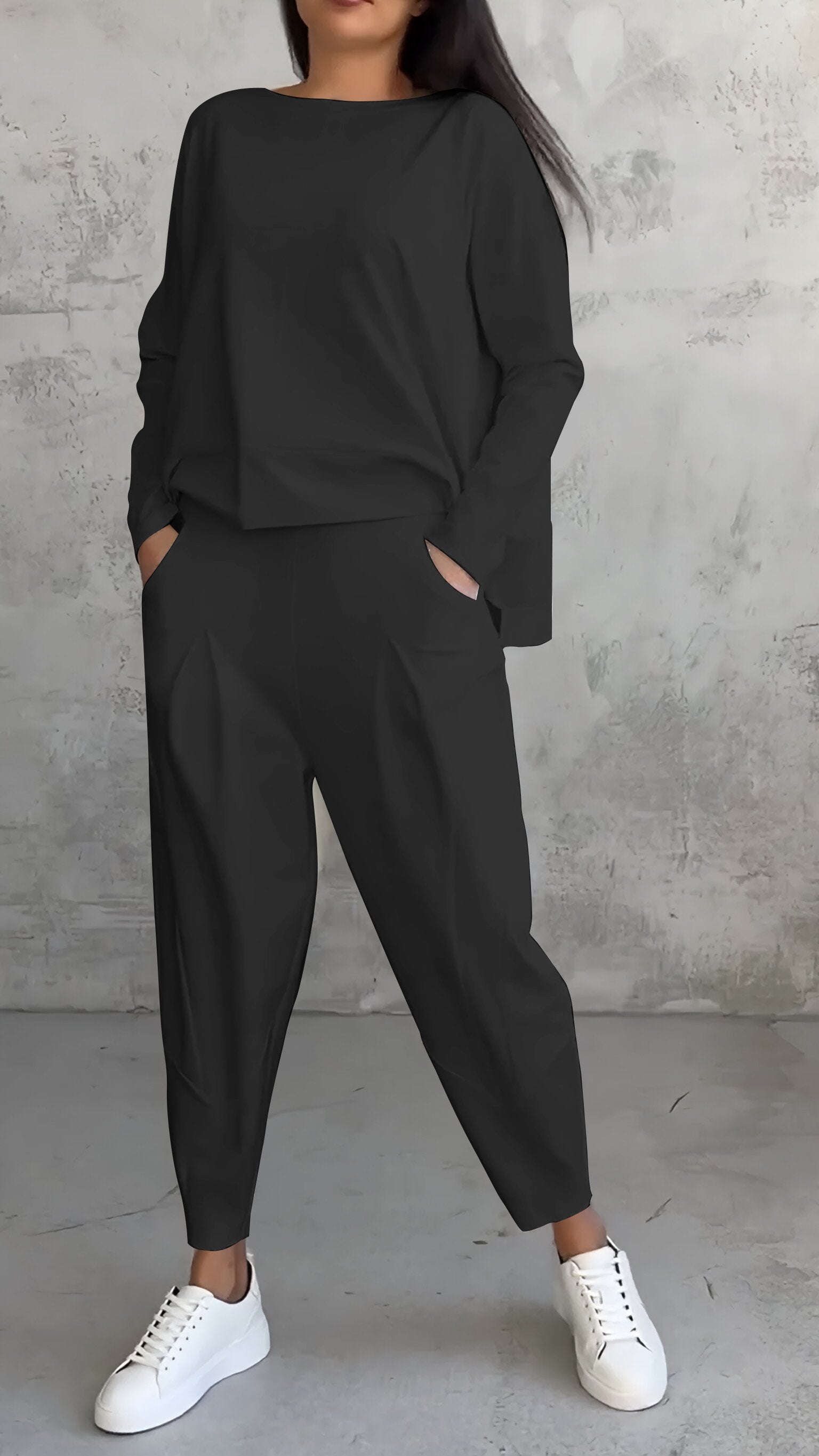 Women Plus Size Casual Round Neck Long Sleeve Two Piece Suit