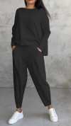Women Plus Size Casual Round Neck Long Sleeve Two Piece Suit