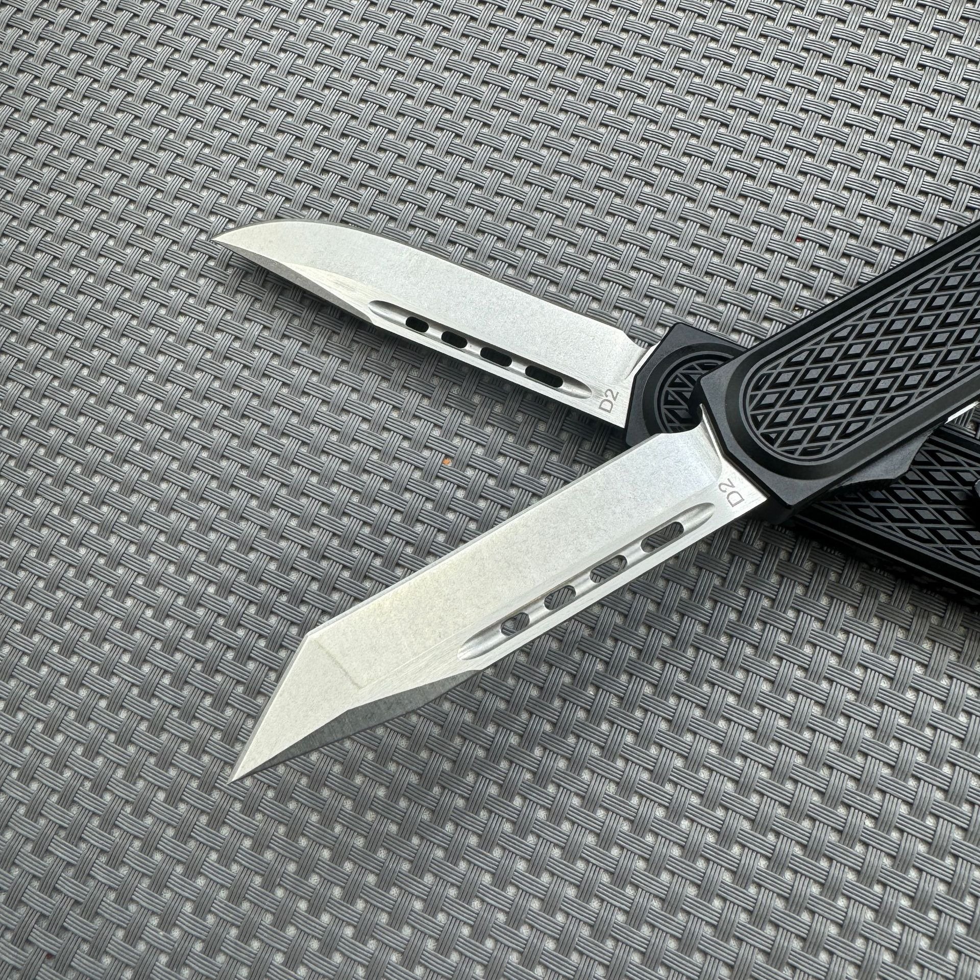 Double push button structure finger ring aluminum alloy handle OTF knife