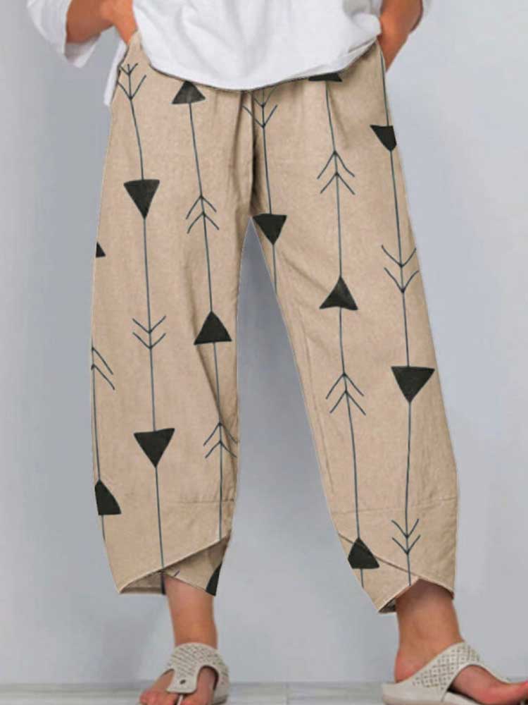 Women Printed Casual Pure Color Pants