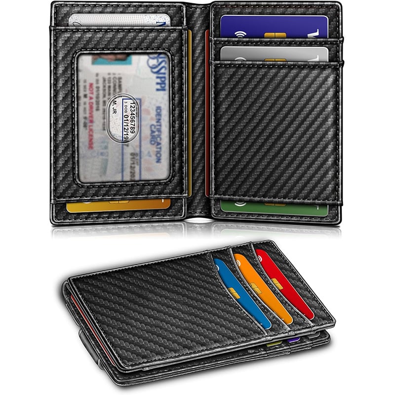 Magnetic Closure Slim Wallet-Microfiber Leather Front Pocket Wallet for Men,RFID Blocking,Holds 12 Cards and Money Clip