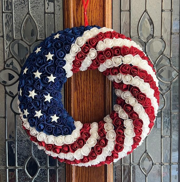 🔥Handmade Red White and Blue Roses Patriot Wreath