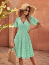 FENSACE Womens Sundress Summer Floral Short Sleeve Wrap V Neck A-Line Midi Dress