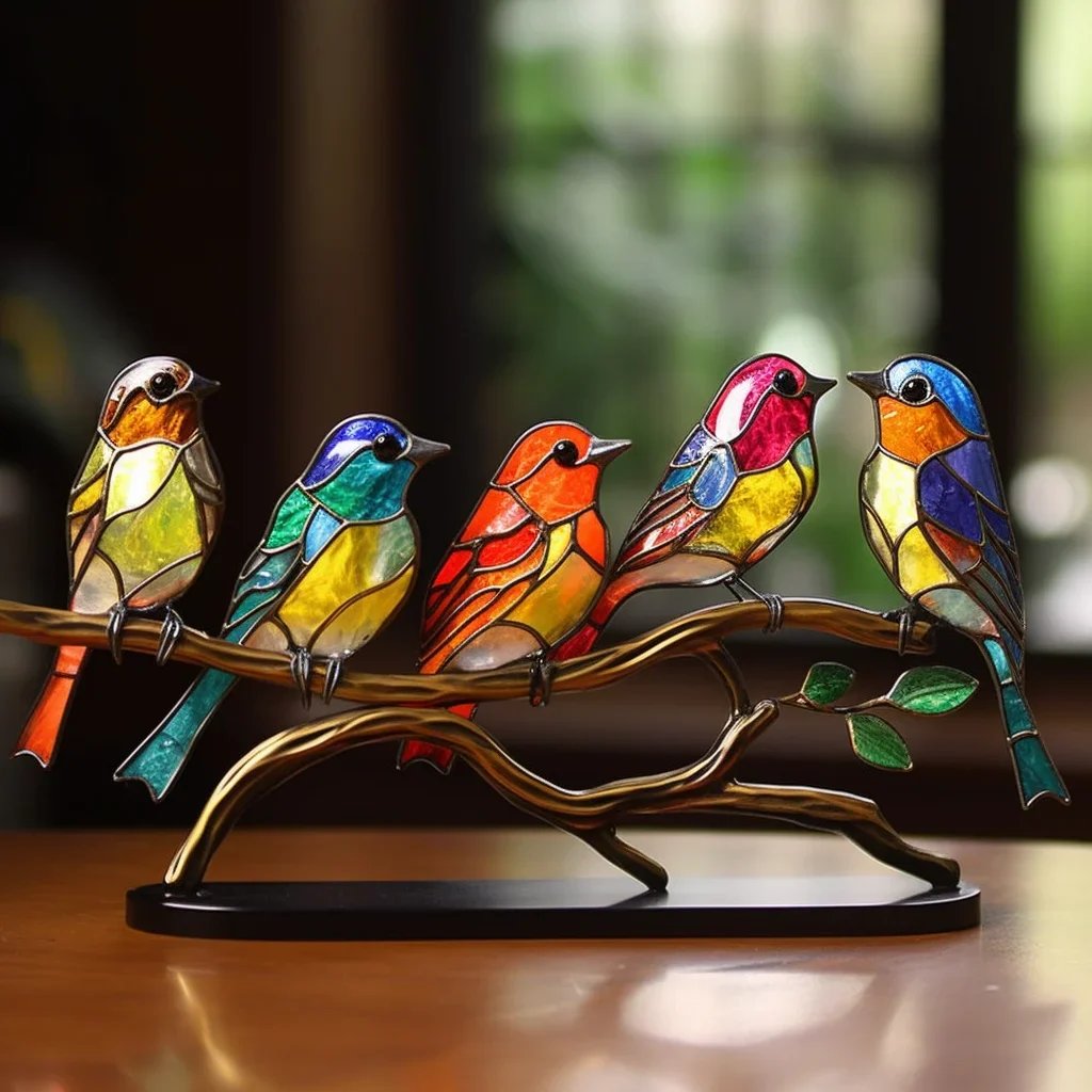 🔥Last Day 50% OFF - Stained Glass Birds on Branch Desktop Ornaments