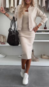 Women's U-neck Dress + Sweater Cardigan Casual Suit