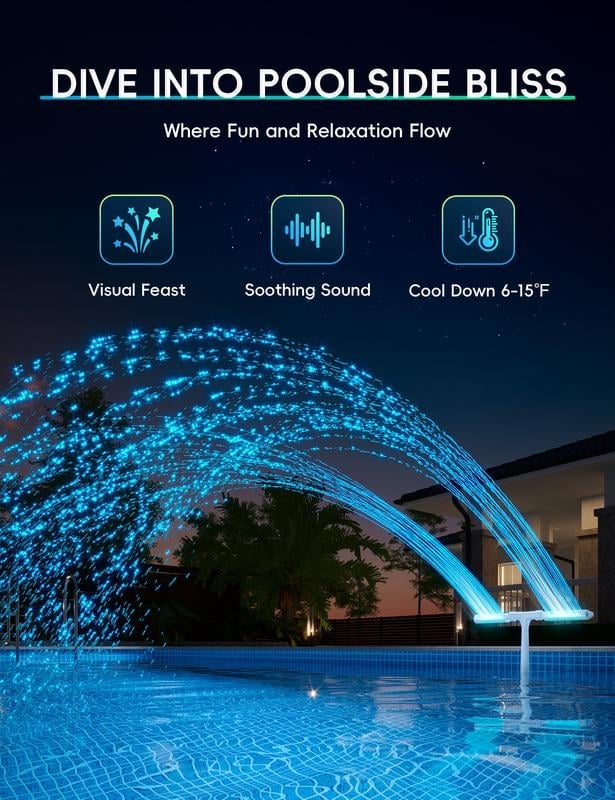 🎁TikTok Last Day Sale - 70% OFF🔥Solar Pool Fountain with Lights Dual Arc - Above/Inground Pool Fountain Lights with Remote Control