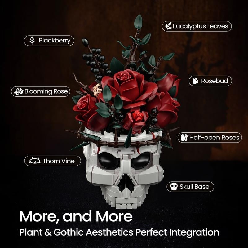 🎁TikTok Last Day Sale - 70% OFF💀🌹Gothic Skull Rose Building Set for Adults🎁Buy 2 Free Shipping