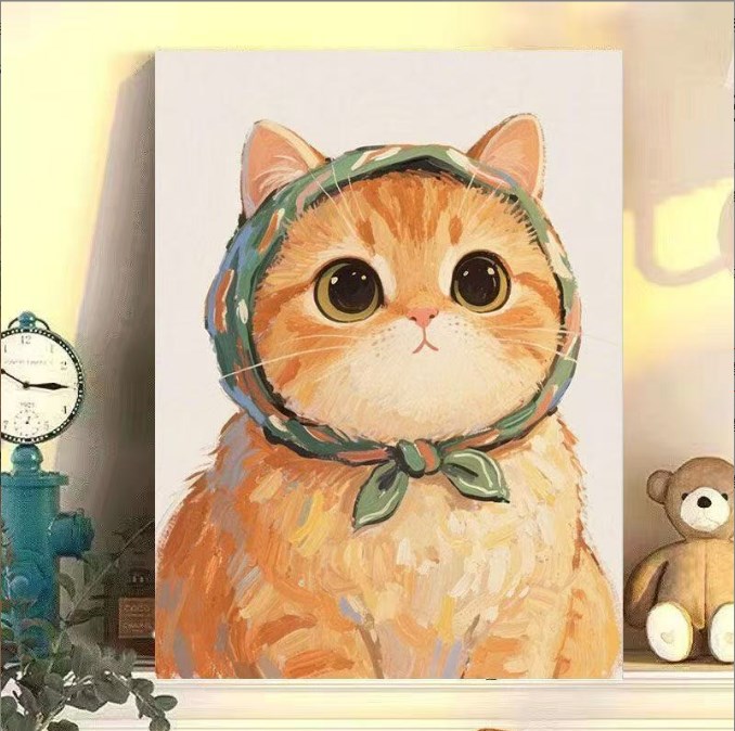 DIY Oil Painting Scarf Kitten Series（Solid wood frame）