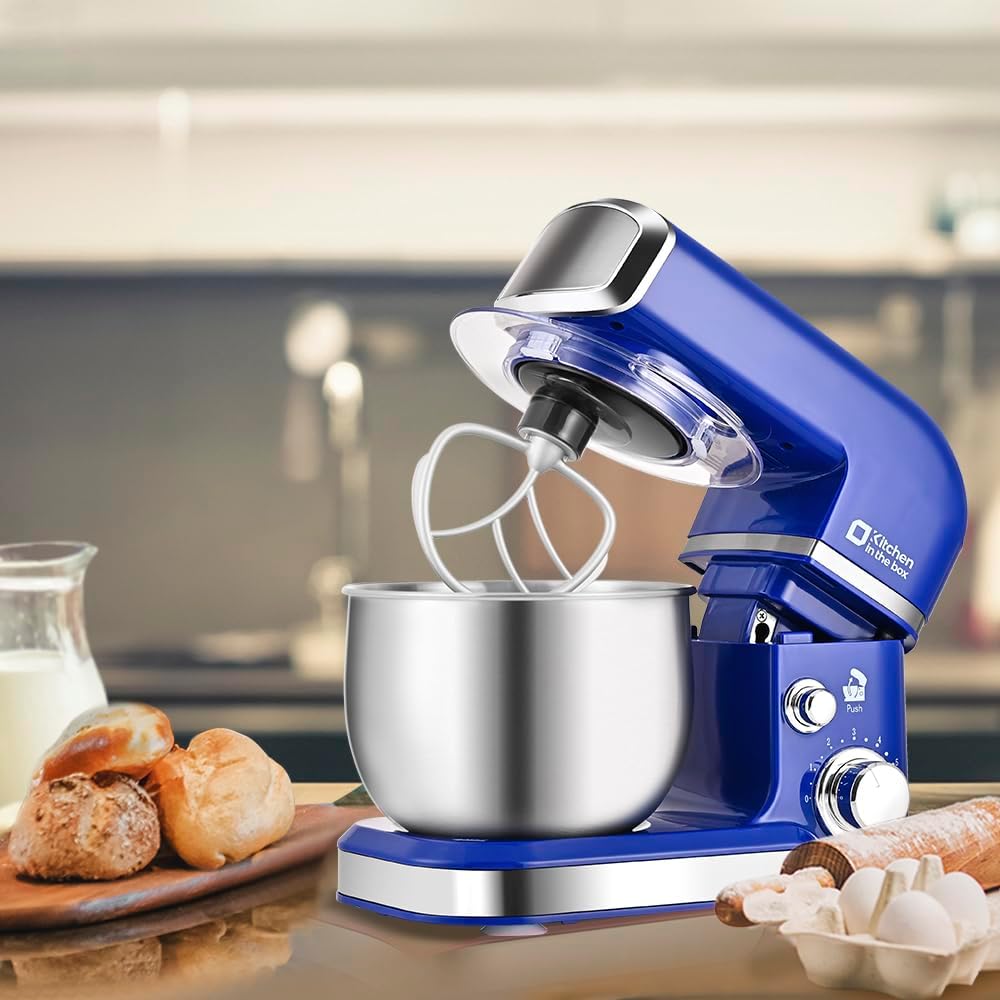 Kitchen in the box Stand Mixer,3.2Qt Small Electric Food Mixer,6 Speeds Portable Lightweight Kitchen Mixer for Daily Use with Egg Whisk,Dough Hook,Flat Beater (Blue)