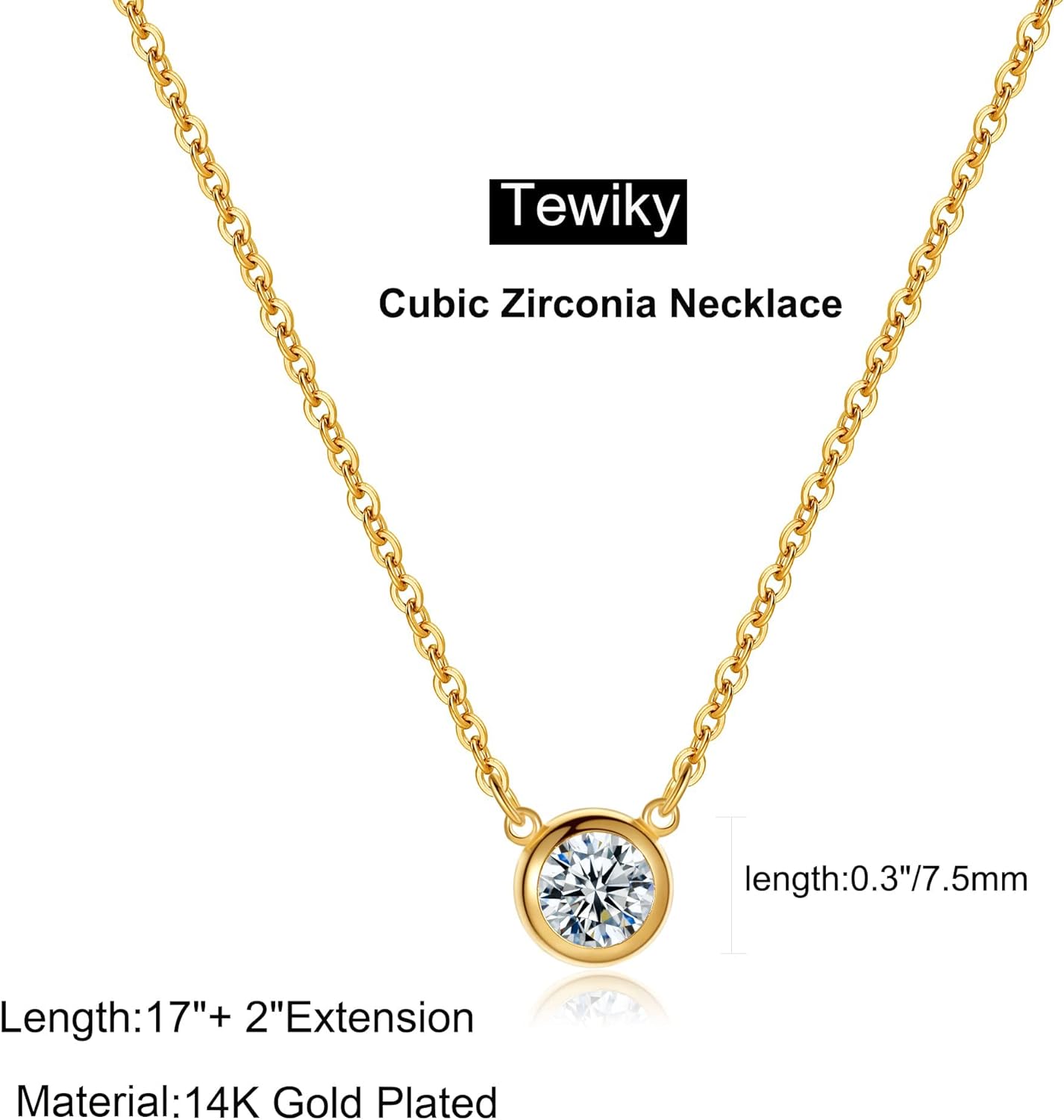 Tewiky Diamond Necklaces for Women, Dainty Gold Necklace 14k Gold Plated Long Lariat Necklace Simple Gold CZ Diamond Choker Necklaces for Women Trendy Gold Necklace Jewelry Gifts for Girls