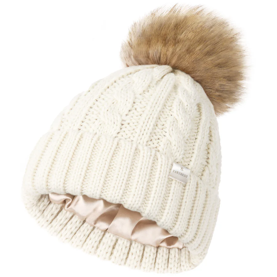 (🎄Christmas Hot Sale - 49% OFF) ✨️Satin Lined Winter Pom Beanie