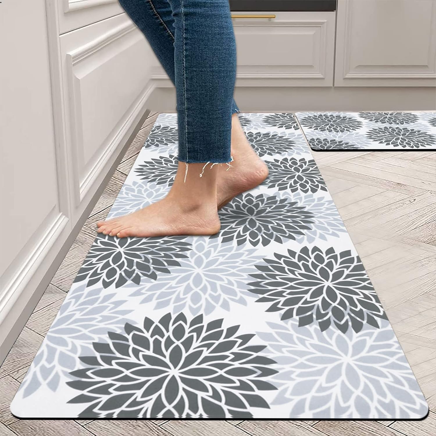 HEBE Anti Fatigue Kitchen Rug Sets 2 Piece Non Slip Kitchen Mats for Floor Cushioned Kitchen Rugs and Mats Waterproof Comfort Standing Mat Runner for Kitchen,Home Office,Sink,Laundry