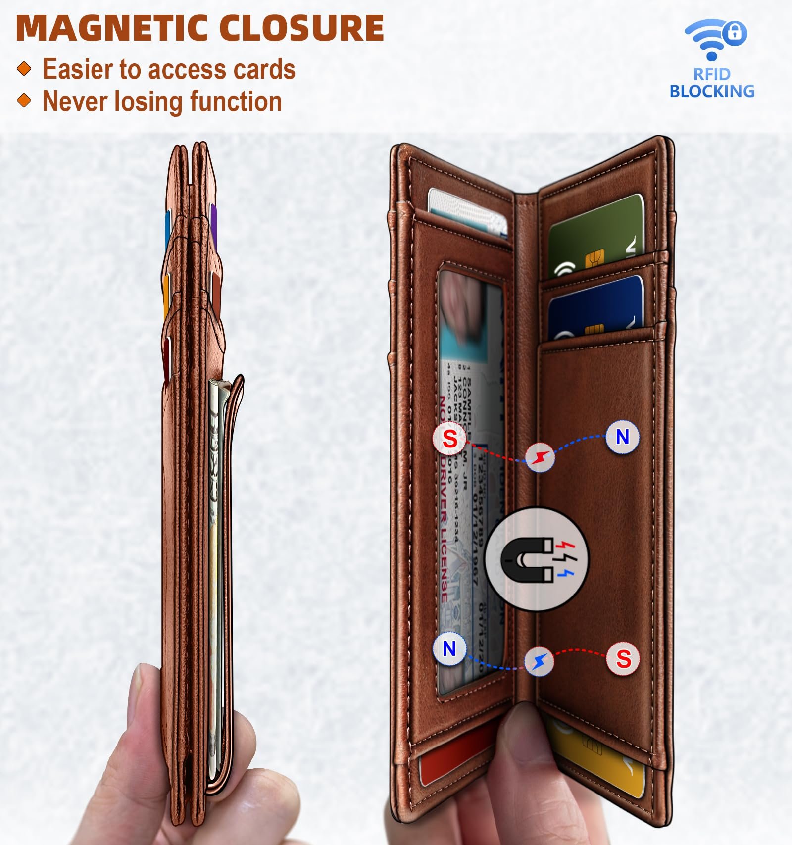 Magnetic Closure Slim Wallet-Microfiber Leather Front Pocket Wallet for Men,RFID Blocking,Holds 12 Cards and Money Clip