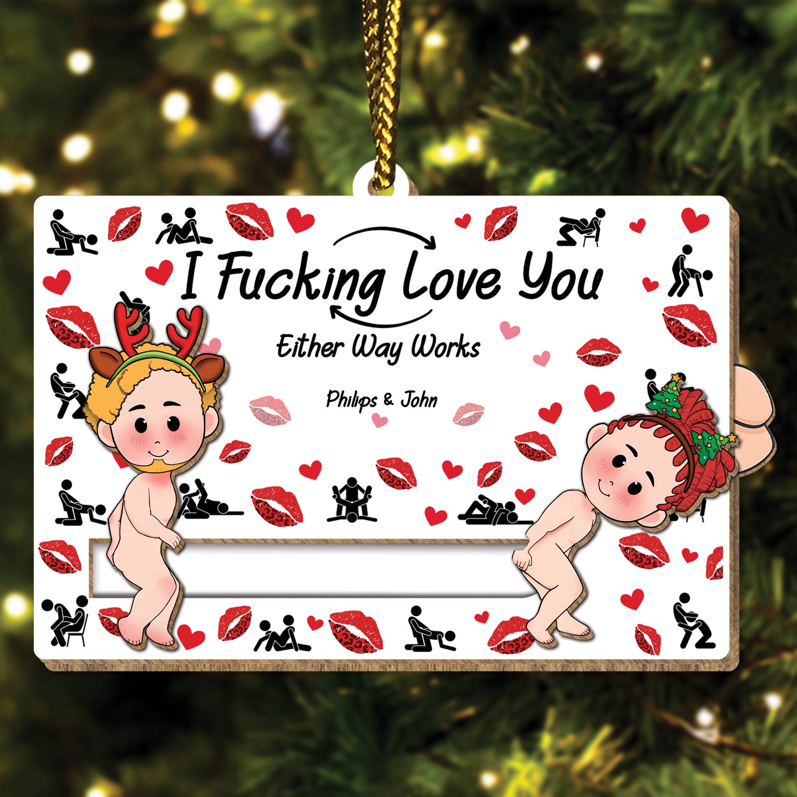 🎁TikTok Last Day Sale - 70% OFF🎉Funny Couples Christmas Gift - Personalized Photo Wooden Slider Ornament For Couples
