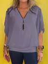 Women Chiffon Half-zip Short-sleeved Casual Shirt & Top