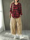 Letha Hooded Vintage Contrasting Plaid Print Single-breasted Baggy Cotton Shirt