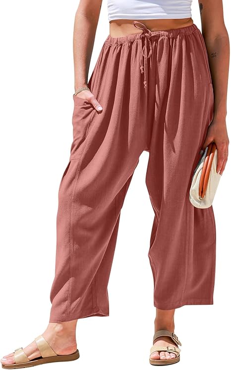 🎁 Letzter Tag Aktion 50% RABATT– Damen Leinenhose mit weitem Bein und Taschen