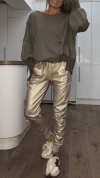 Women's Round Neck Casual Top + Leather Pants Set