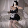 Sexy French Maid Costume Dress for Roleplay - Adjustable Lace Trimmed Black Dress with Apron, Headband & Garter Set PPF0336