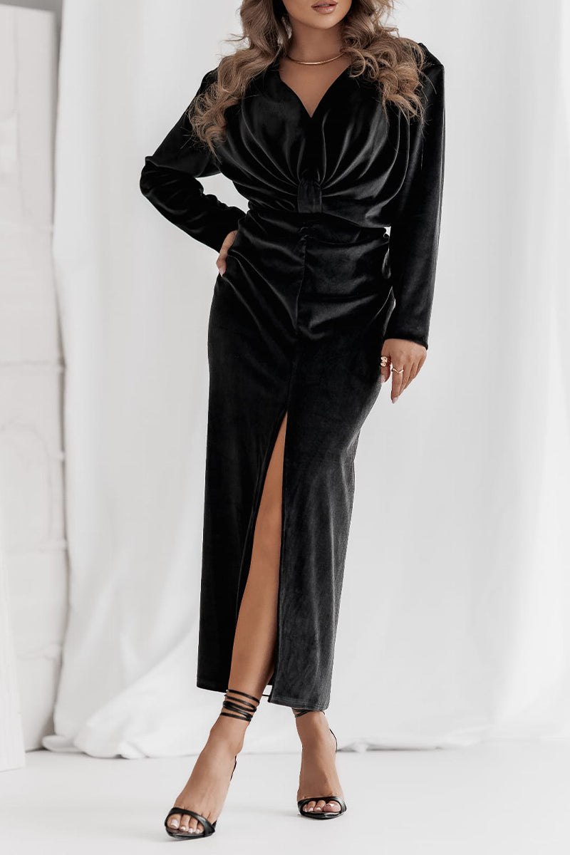 Women's V-neck Long-sleeved Autumn and Winter Elegant Dress