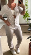 Women's Round Neck Button-down Casual Jumpsuit