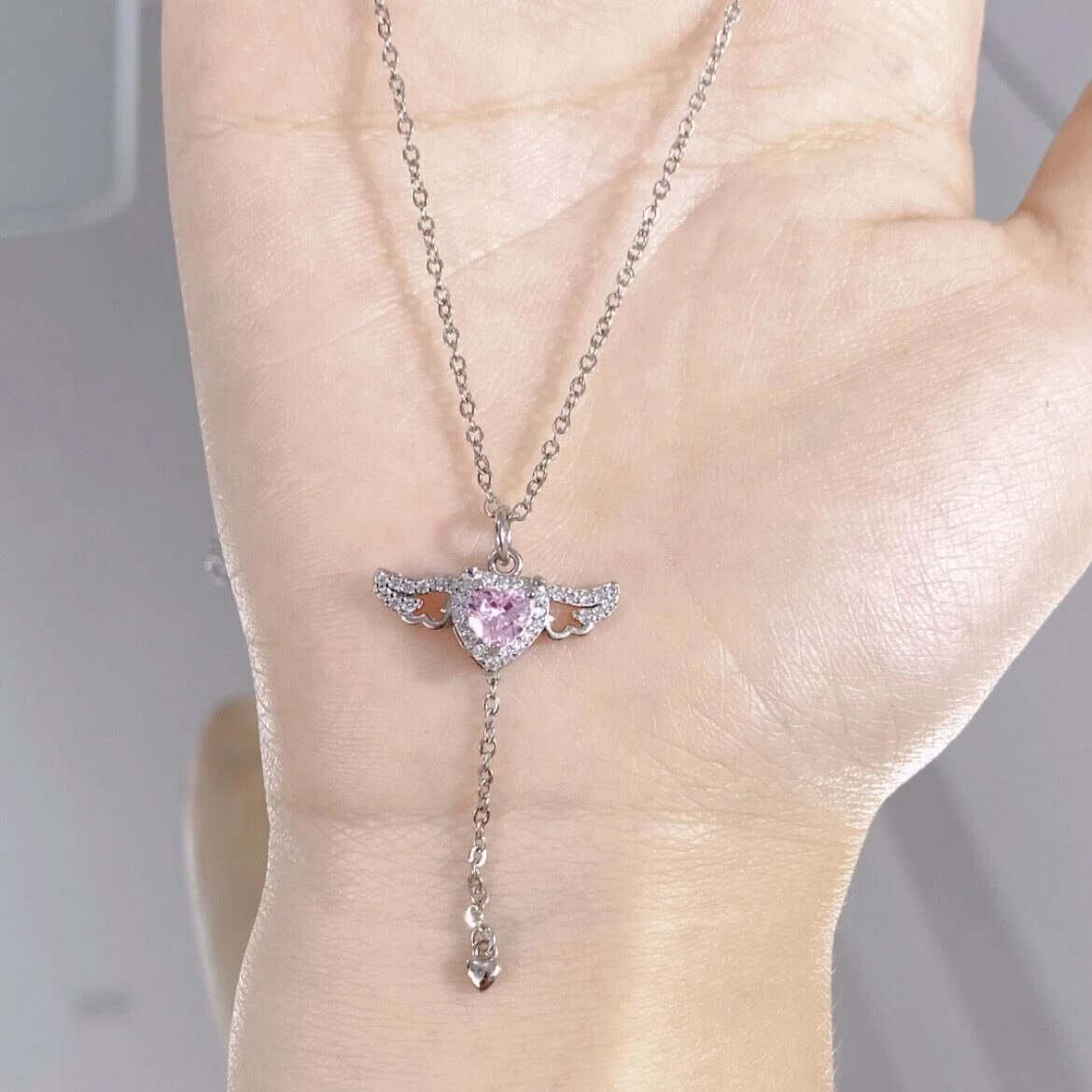 💗Mother's Day Sale 50% OFF🔥Pink Crystal Angel Wings Heart Pendant Necklace - Buy 2 Get 1 & Free Shipping