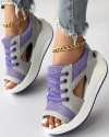 (🎉Last Day Promotion 50% OFF) Contrast Paneled Cutout Lace-up Muffin Sandals - Buy 2 Get Extra 10% OFF & FREE SHIPPING