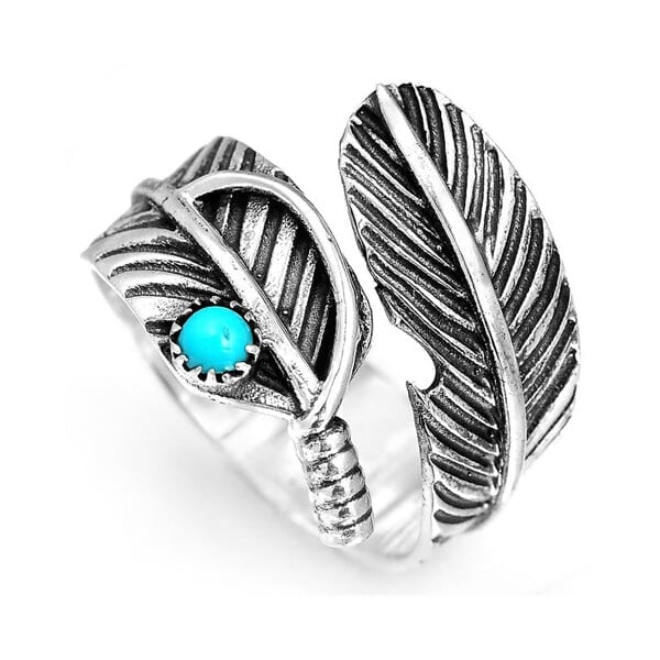 🔥 Last Day Promotion 70% OFF🎁Boho Feather Turquoise Adjustable Ring