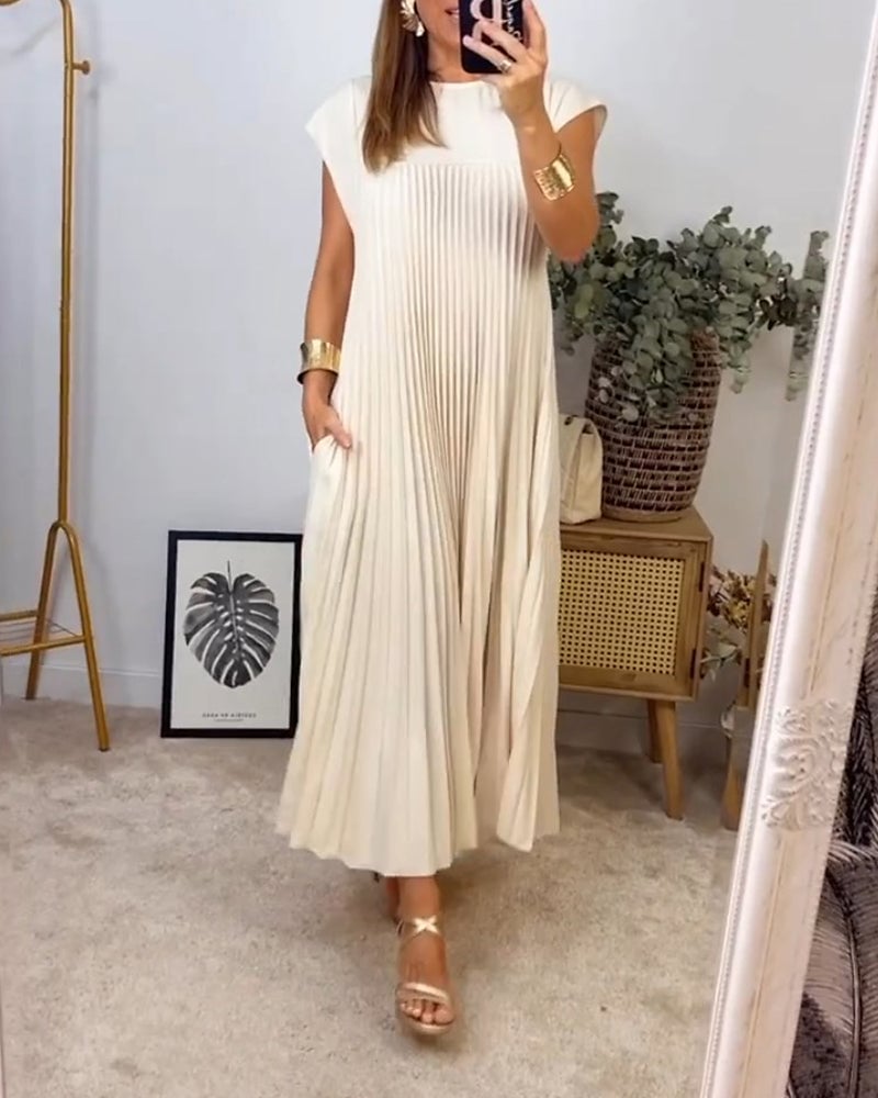 🔥Last Day Promotion 70% OFF🔥Pleated Simple Solid Color Dress