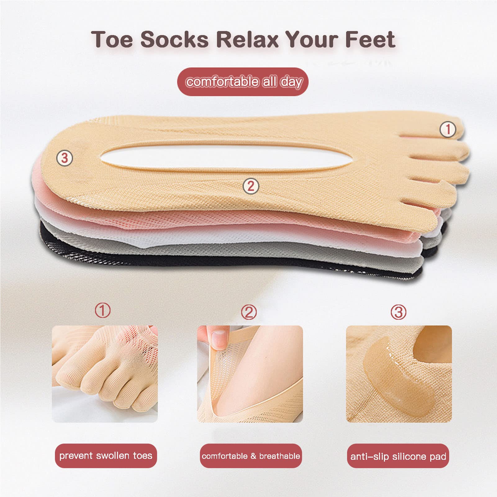 🔥 No Show Toe Socks
